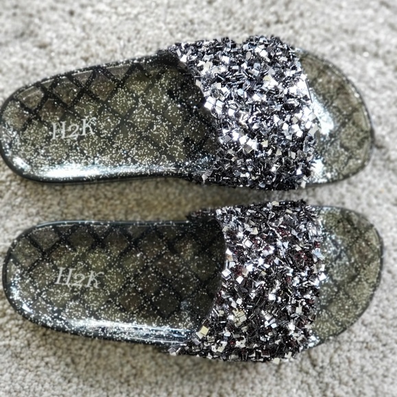 Black/Silver Sparkle Slides - Picture 2 of 5
